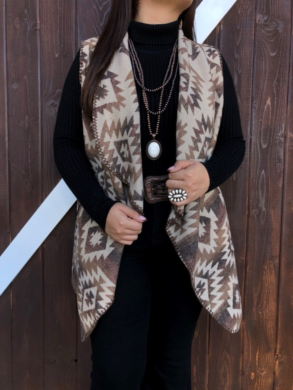 Me Jane Gray & White Wool Aztec Cardigan Duster Vest
